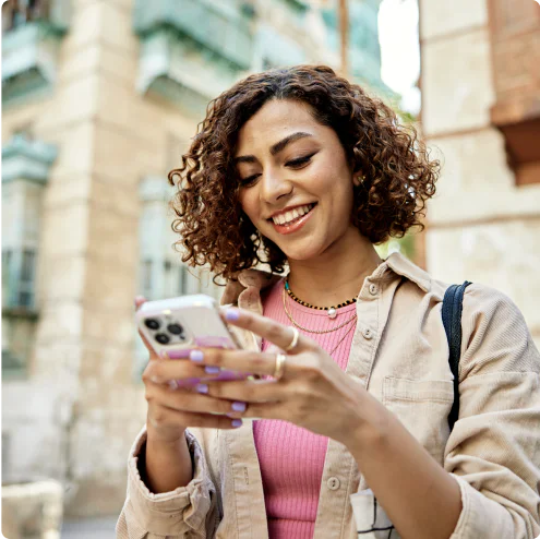 Women checking emails on her phone